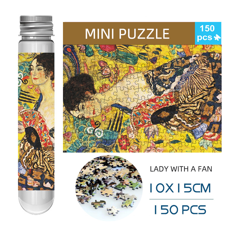 150pcs Mini Test Tube Puzzle Lady with Fan Gustav Klimt Works Famous Painting Educational Game Home Decor Festival: Default Title