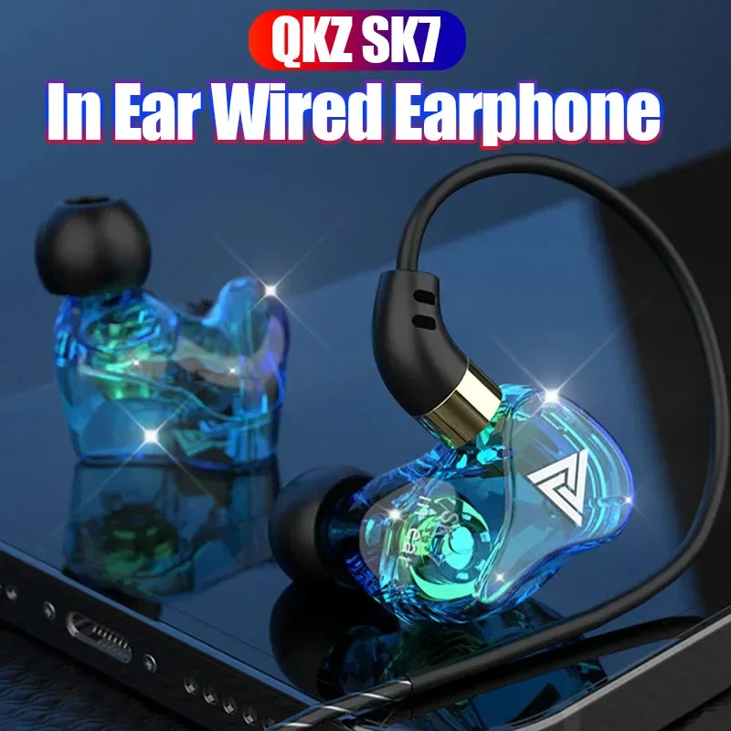 QKZ SK7 Copper Driver HiFi In Ear Wired Earphone Bass Stereo Headphone Noise Cancelling Headset Sport Earbuds 3.5MM With Mic