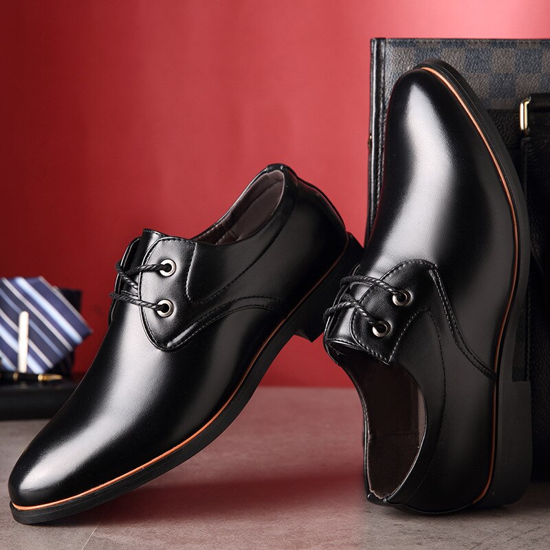 Men Dress Shoes Formal Business Work Soft Patent Leather Round Toe for Man Male Men's Oxford Flats Lace-Up