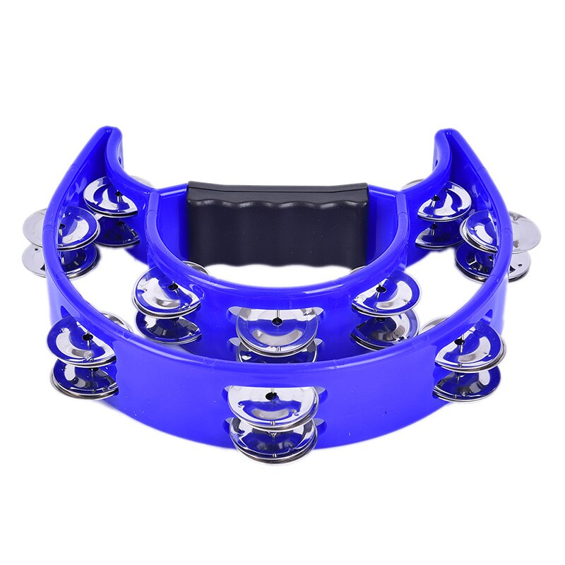 Pandereta de música de media luna, tambor de percusión de tamborina, instrumentos de percusión de Jingles de Metal duraderos: blue