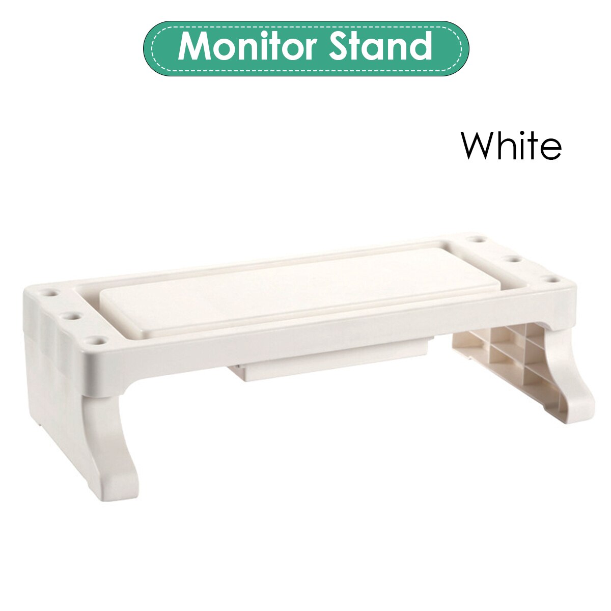 Computer Monitor Heightening Stand PP Material Laptop Keyboard Base with Drawer Makeup Brush/Pen/Stationery Desktop Organizer: Monitor Stand-White