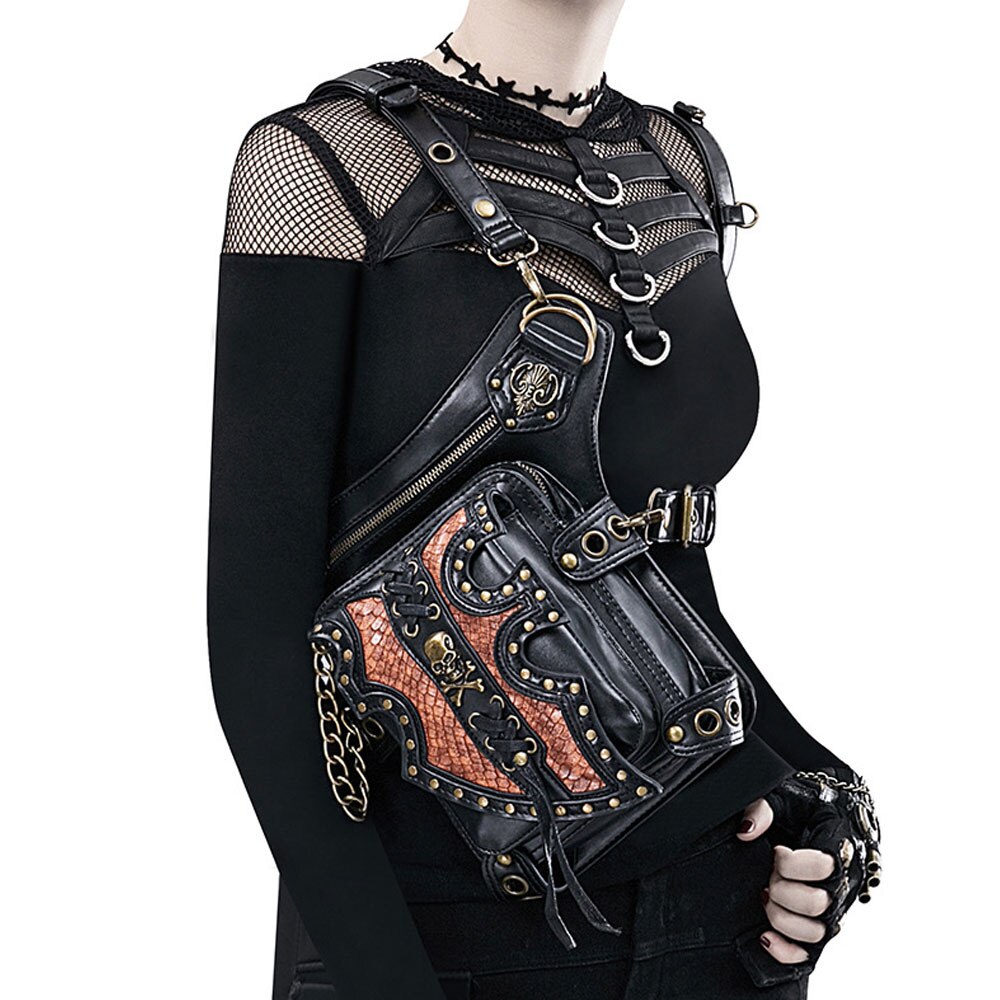 Steampunk Locomotief Vrouwen Schouder Messenger Bag Gothic Retro Schedel Multifunctionele Knight Heuptas Mannen Been Zakken