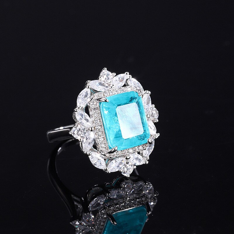 Oevas 100% 925 sterling silber paraiba blau diamantanhänger halskette ringe für damen party feines schmuckset: Ringgröße 7
