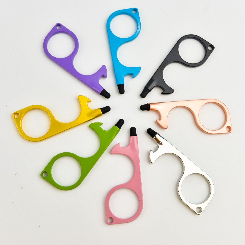 No Touch Brass Door Opener Portable Elevator Handle Key Copper Metal Keychain With Stylus Phone Touch Screens Contactless Tool