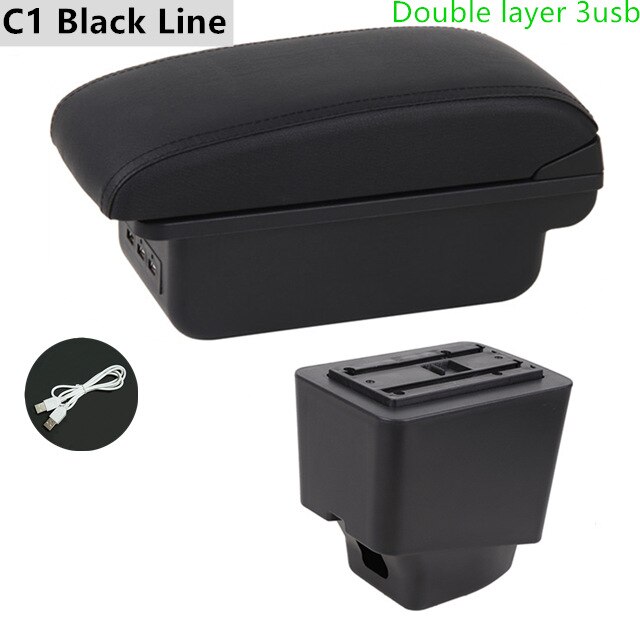 Armrest Box for Renault Captur Kaptur Leather Arm Rest Center Console Storage USB Car Accessory: C1 Black Line