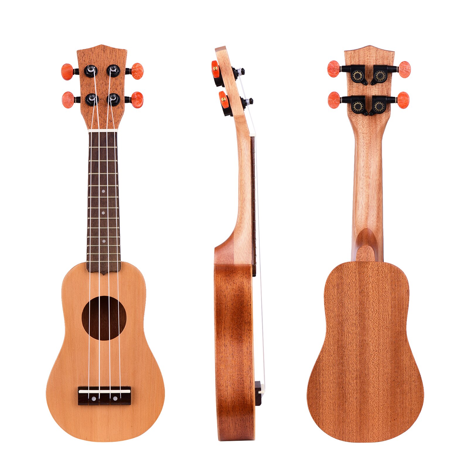 Muslady 17 Inch Mini Acoustic Ukulele Travel Portable Ukelele Uke Pocket 4-string Guitar Red Pine Topboard with Carry Bag