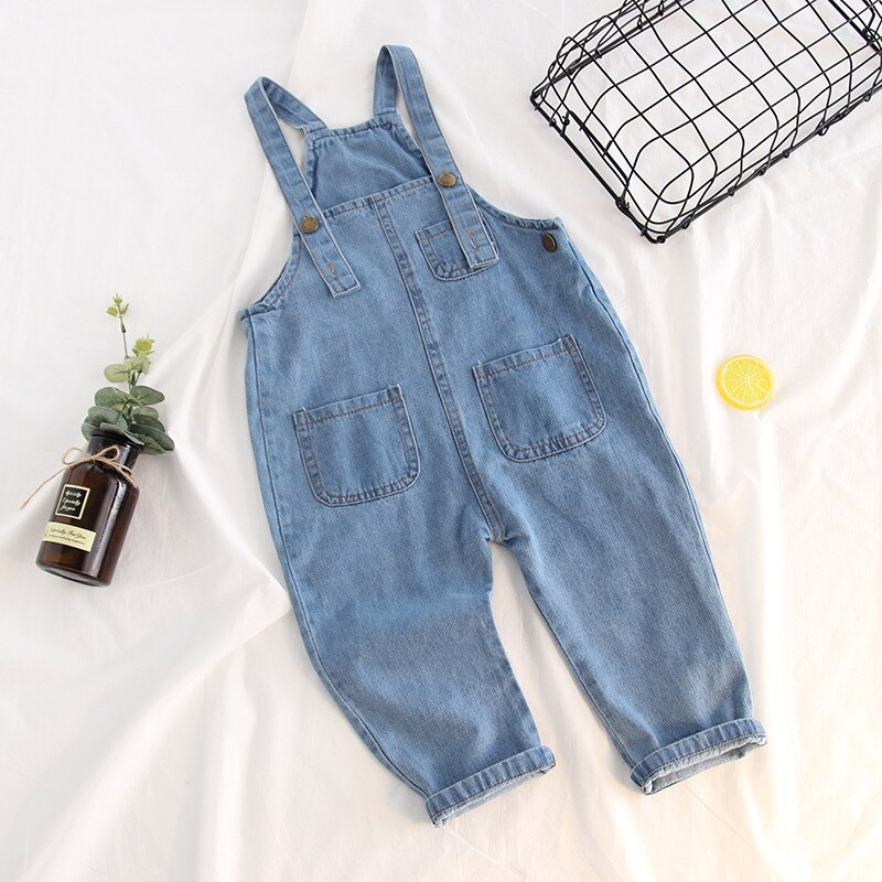 frühling Sommer freundlicher Overall Baby Jungen und Mädchen Denim Hosen freundlicher Strumpf Große Tasche Jeans Mädchen Hosen Art Jeans