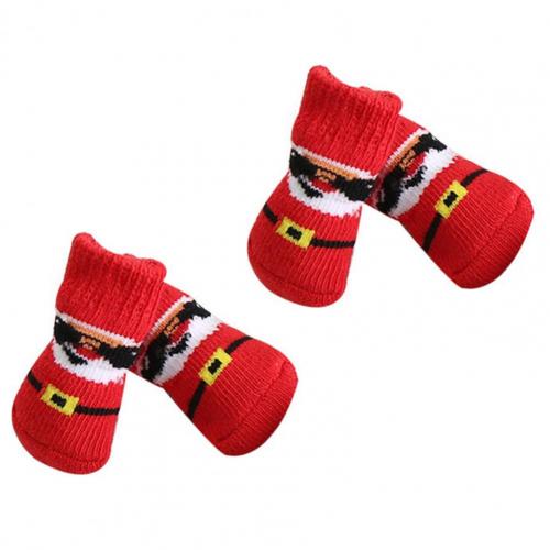 4 pezzi calzini per animali babbo natale alce modello antigraffio buona elasticità cani da compagnia gatti calzini corti per natale: Rosso / M