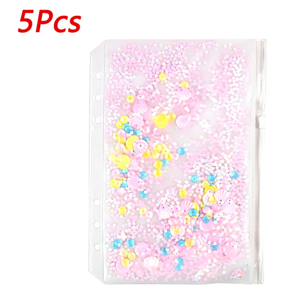 5Pcs Cute Folder Binder Pouch School Student Girls Sequins 6 Holes Refill Organiser for Binder Planner Diary Notebook File: A5 Pink