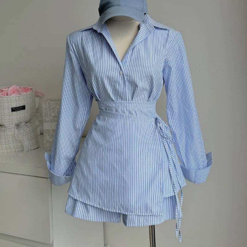 Streifenhemden und Blusen, langärmelig, 2025, Damen-Blusas, einreihig, Camisas, Revers, Ropa Mujer, Frühling, Sommer, Spitzen mit Schürze: Ursprünglich Titel