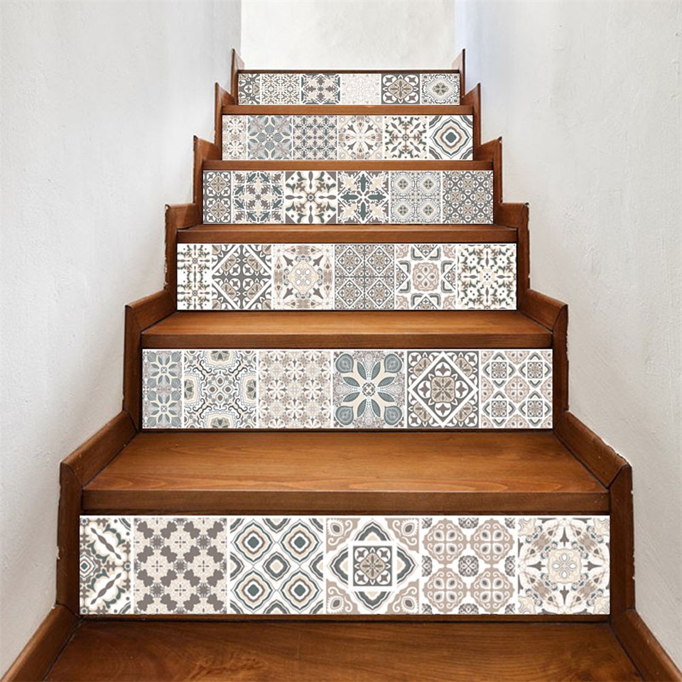 Pegatinas de imitación de azulejos árabes para escaleras, calcomanía de vinilo autoadhesiva para renovación de pasillo, decoración del hogar, 6 unids/set por juego