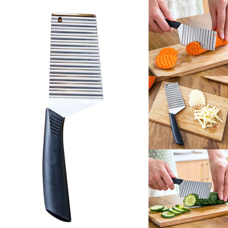 Potato Cutter Chips French Fry Maker Stainless Steel Wavy Knife French Fries Chopper kitchen Knife Potato Chopper Wavy Slicer