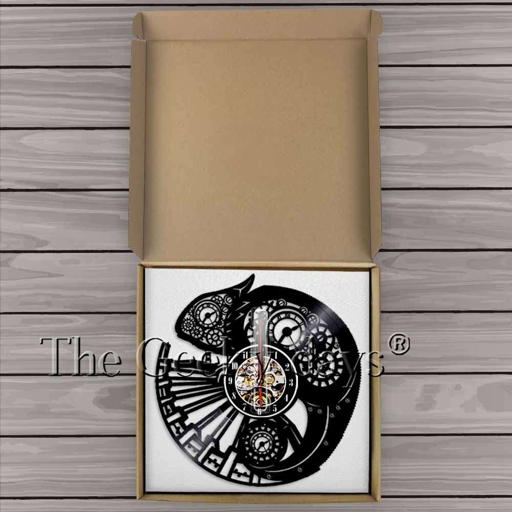 Caméléon 3D horloge murale Reptile exotique animal de compagnie vinyle Record horloge murale froid Tribal Gecko lézard Serpent Art mural décor maison horloges