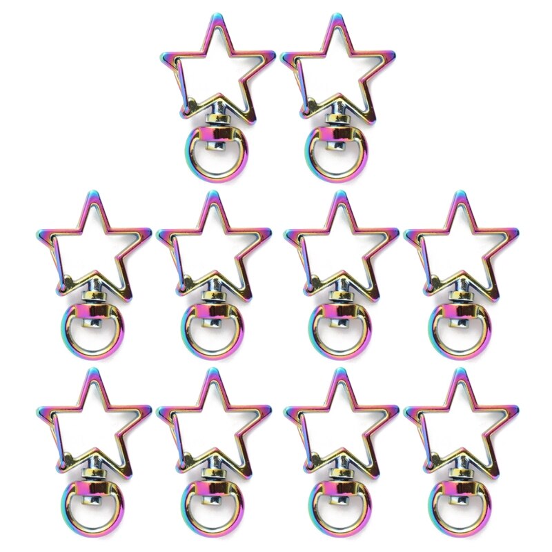10 stuks regenboog metalen karabijnhaak kreeftensluiting lanyard met sleutelhanger voor sleutelhanger hart ster kat sleutelhanger open bezel diy tassen findi: 1