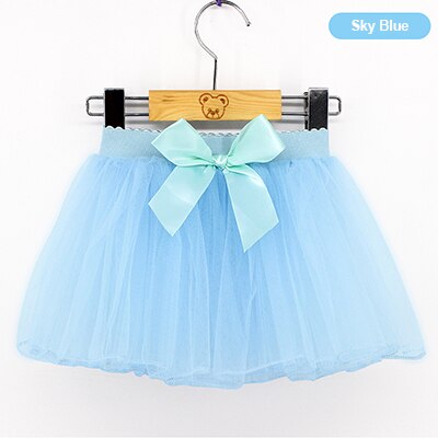 Girls ballet dance skirt black short skirt performance dance skirt bow elastic waist: Sky Blue / S 100 to140cm