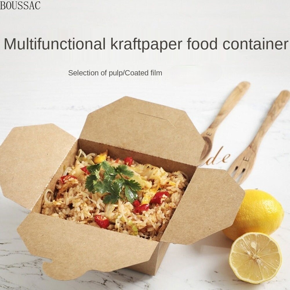 disposable kraft paper lunch box takeaway packaging box fried chicken pizza food fruit packaging