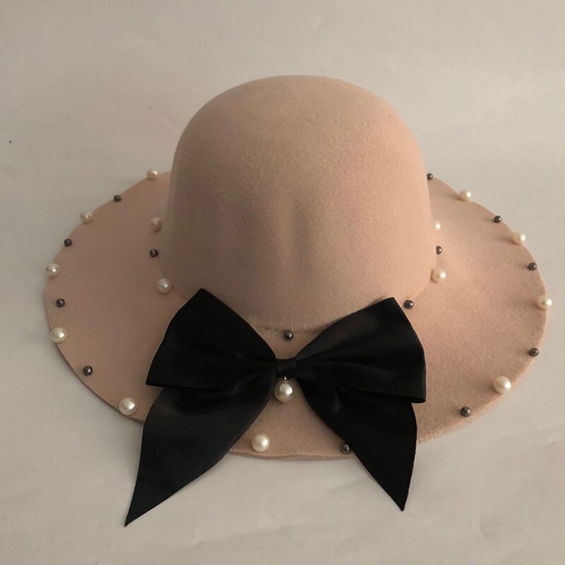 Vinter hatte solid uld blanding sløjfe pære fedoraer til kvinder pige afslappet forårs uld kunstige jazz kasketter simple top hatte: -2