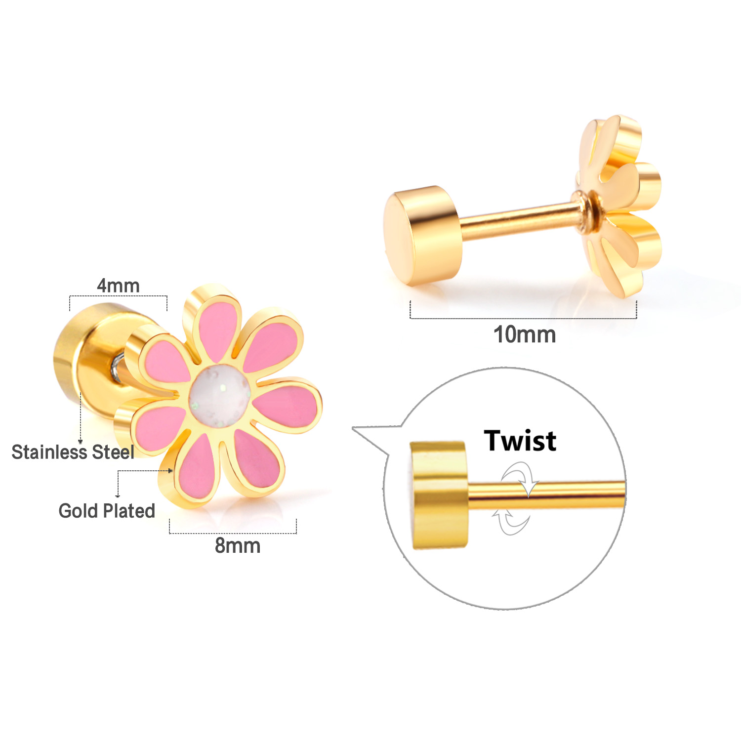 12 Paare/schachtel Blume Gänseblümchen Edelstahl Ohrstecker mit Glitzer trendige süße hypoallergene lässige Ohrringe Schmuck 2024
