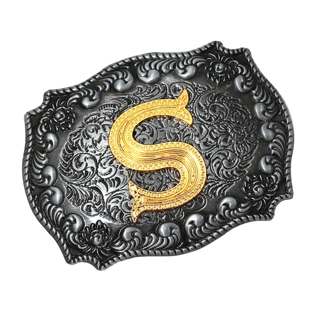 Men Western Cowboy Texas Rodeo Belt Buckle Jewelry Initial Letters A-Z Novelty Man Belt Buckle: S