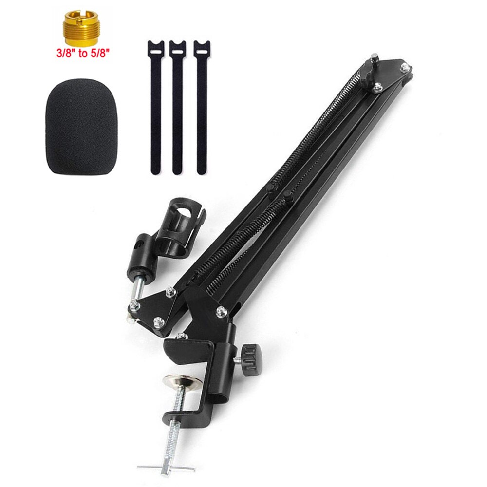 Pantographe pour bras de Microphone, flèche à Suspension réglable, support de micro à ciseaux pour support Blue Yeti avec support de micro coupe-vent: Black