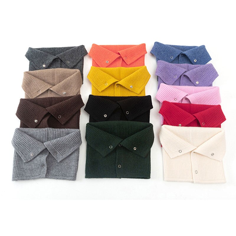 Warme Kraag Ring Sjaal Vrouwelijke Wollen Gebreide Sjaal Vrouwen Snood Sjaals Winter Button Hals Sjaals Effen Kleur