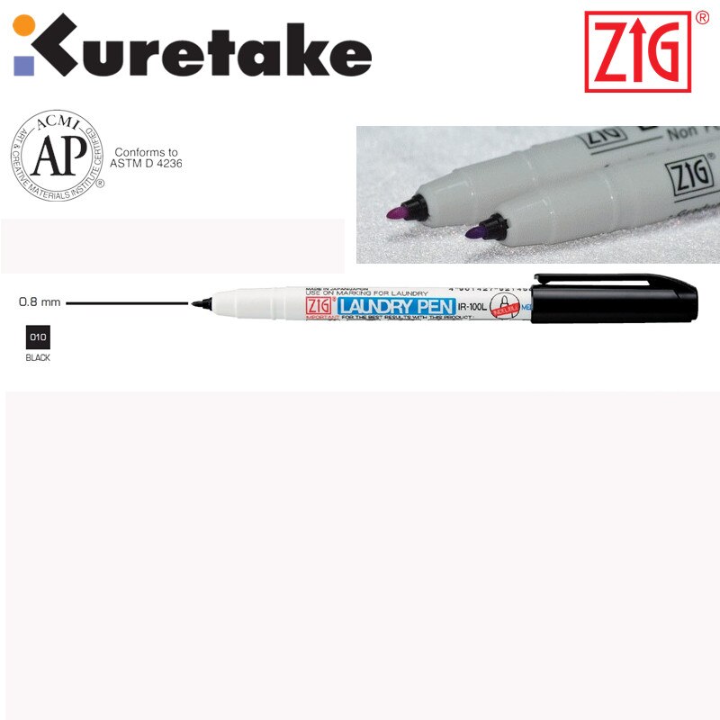 ZIG Kuretake Clothes Markers LAUNDRY PEN Permanent Water Resistant Textile Marker Pens for Fabric Wash 0.8 mm Black Japan: Black