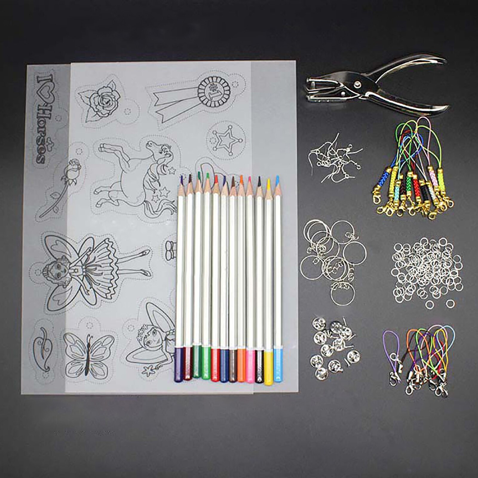 1 Set Shrinky Art Paper Heat Shrink Sheet Plastic Kit Hole Punch Keychains Pencils DIY Color Lead Manual Heat Shrink Film Tool: Type O