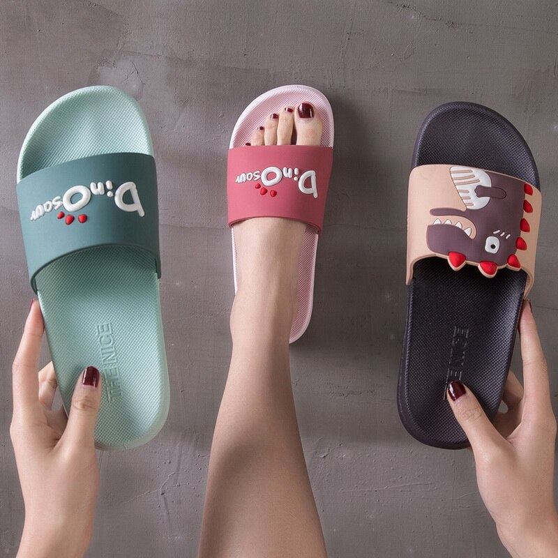 Kvinder sommer pvc dinosaur mønster hjemmesko damer slip on light strandsko kvinde åben tå afslappet platform kvindelig hjemmesko