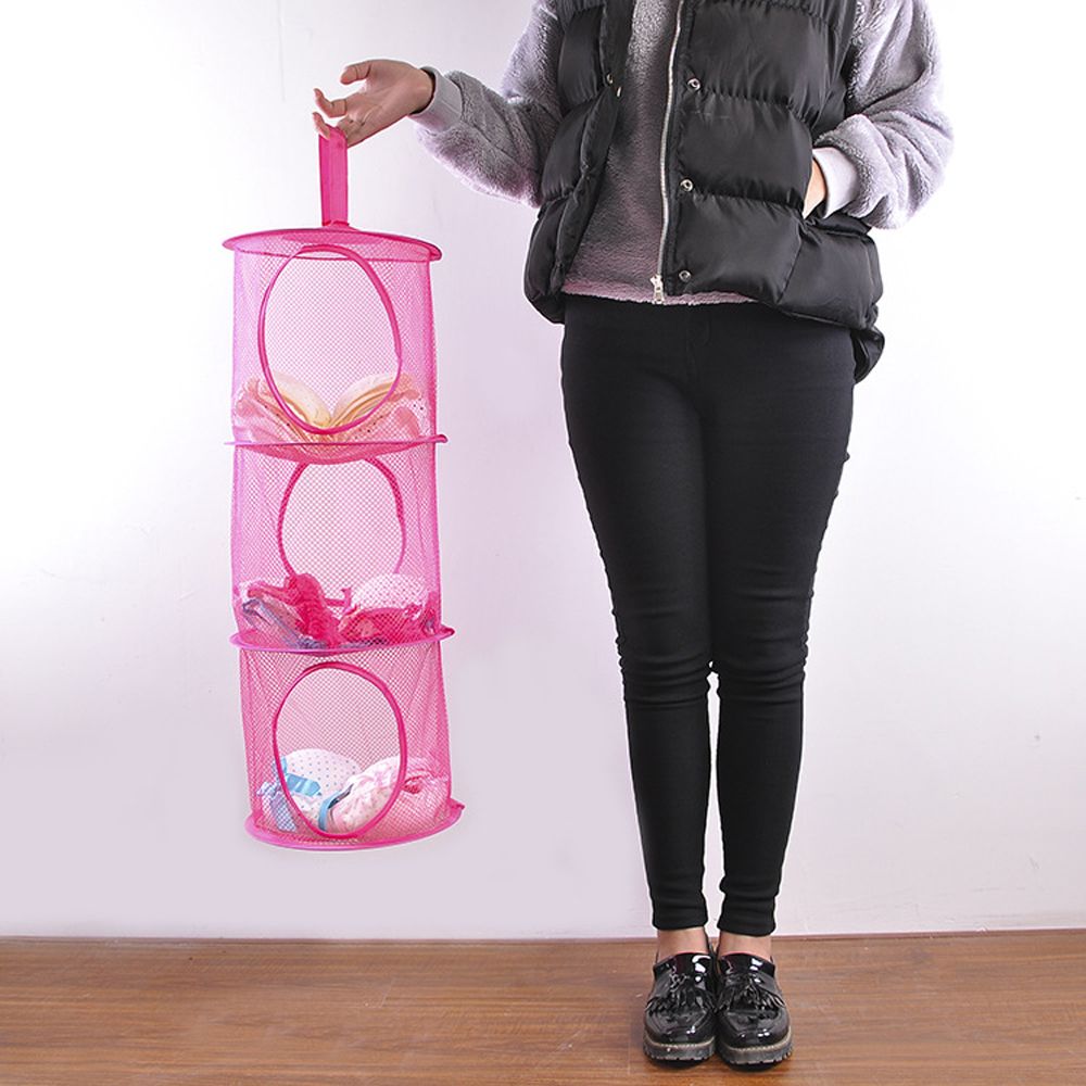 3 Layers Breathable Folding Basket Wardrobe Cabinet Cloth Underwear Drying Shelves Storage Cage Hanging Net Bag Home Organizer