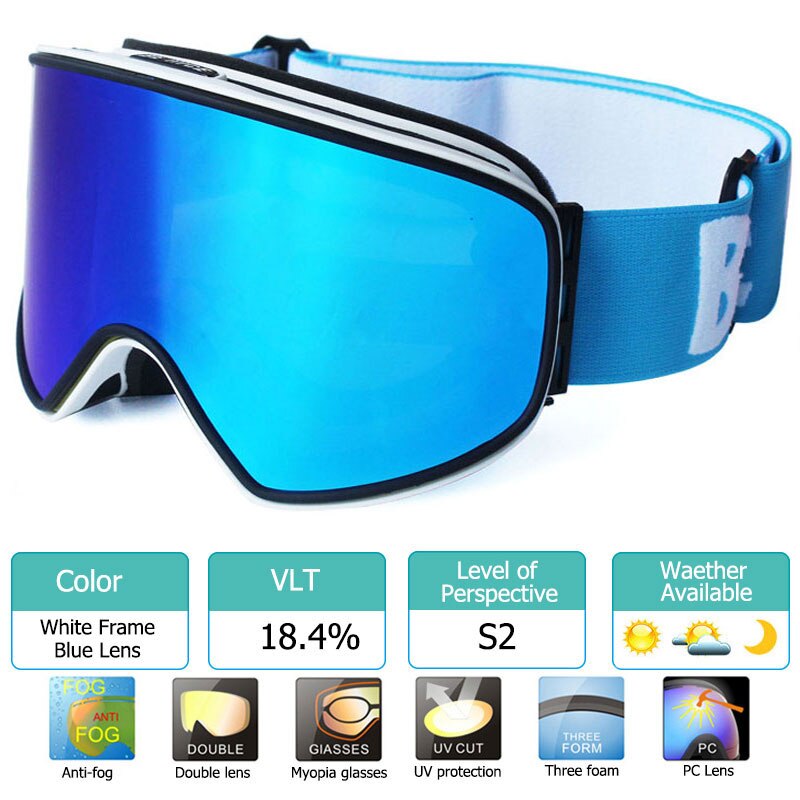 Ski Goggles 2 in 1 with Magnetic Dual-use Lens for Night Skiing Anti-fog UV400 Snowboard Goggles Men Women Ski Glasses: White Blue