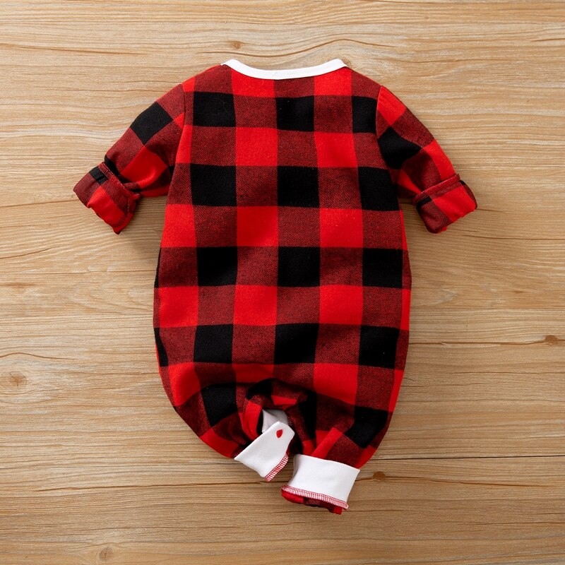 Patpat herfst en winter baby kerst geruite jumpsuit warme en schattige feest baby jongen en meisje kleding