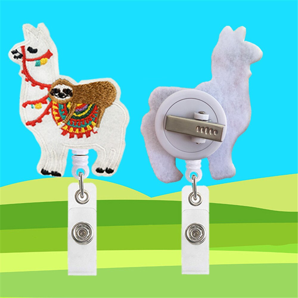 1pc Cute Animal Alpaca Retractable Nurse Badge Reel Clip Badge Holder Students Doctor Id Card Holder
