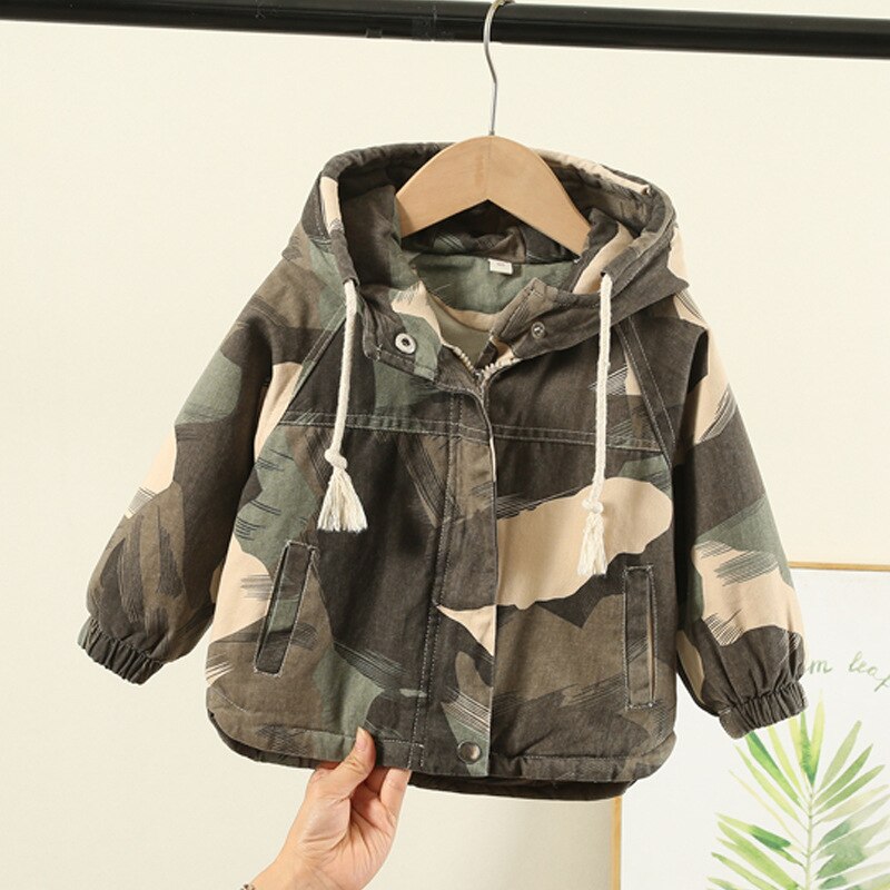 Buitenlandse Jongen Dikke Jas Herfst En Winter Kleding Kinderen Camouflage Korte Plus Fluwelen Windjack Jongen Tij