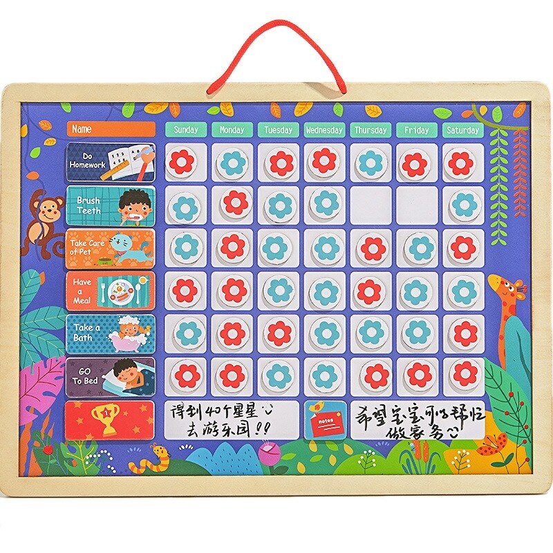 Wooden Kids Standard Good Habits Reward Chart Self Discipline Chart Durable Growth Record Board Hanging Reward Table