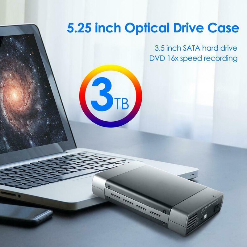 5.25 inch Optical Drive Case 3.5 inch SATA USB2.0 External HDD CD DVD External Enclosure EU Plug