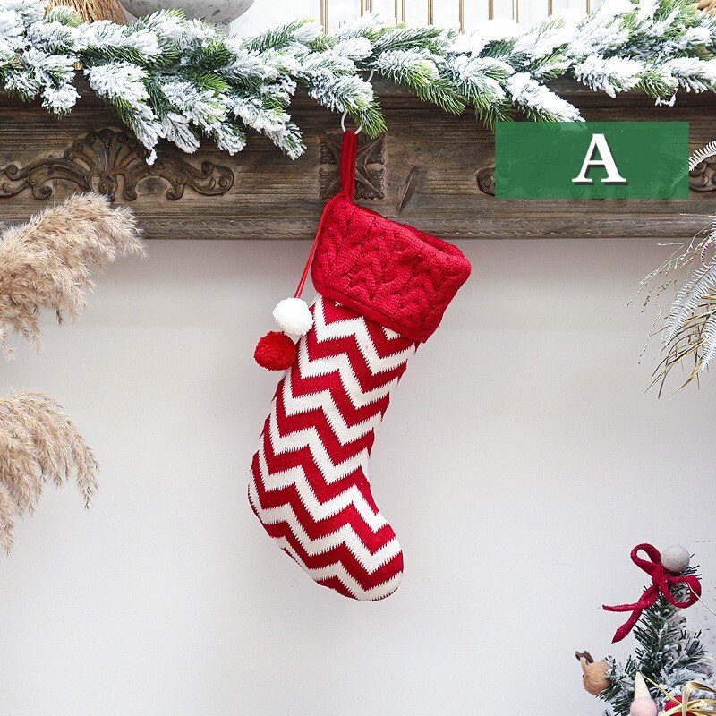 Julepynt strikkede sokker slikpose juletræ hængende dekorationer: -en