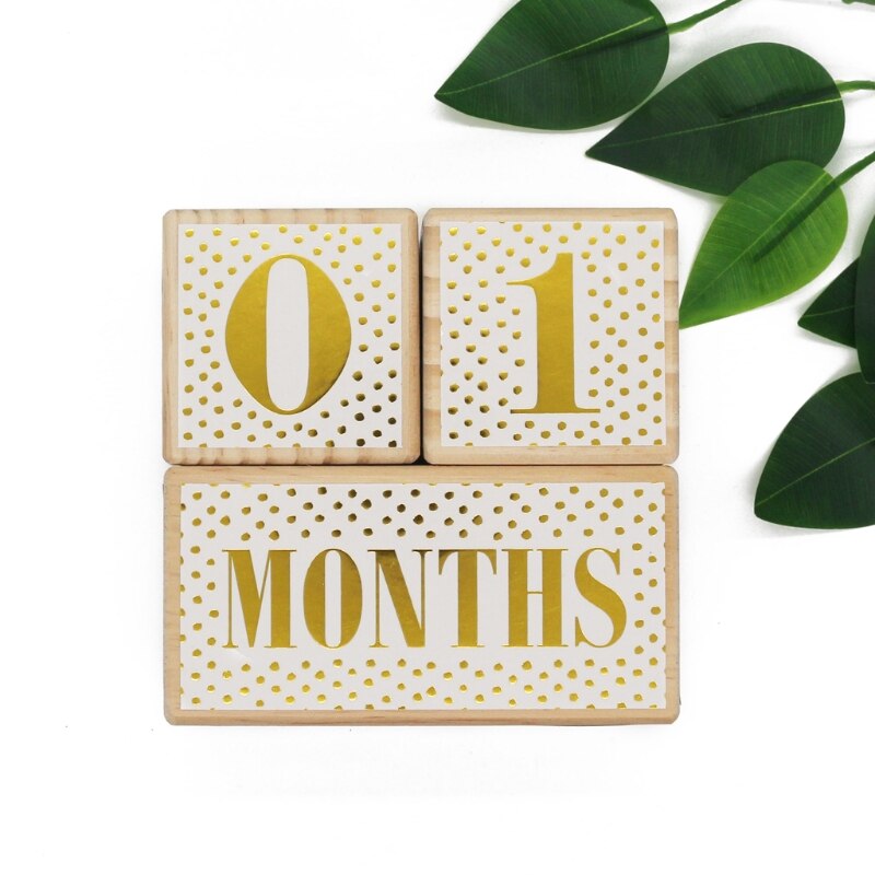 1 Set Baby Age & Moments Pine Wooden Blocks Newborn’s First Year Memories Photography Photo Age Card Month Sticke