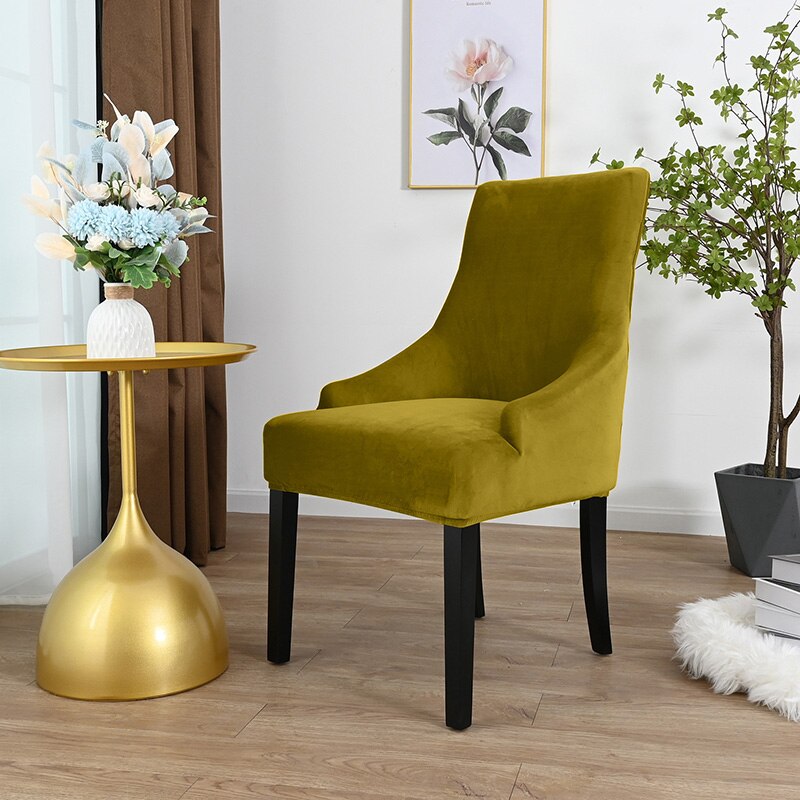 Aksamitna czernica pokrowiec na krzesło do jadalni salon Stretch Wingback krzesło narzuty elastyczny fotel z uszakami pokrywa do jadalni kuchnia: yellow green