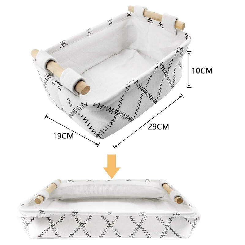 2X cestini portaoggetti decorativi-cestini regalo in tessuto vuoti con manici in legno bianchi rettangolari S