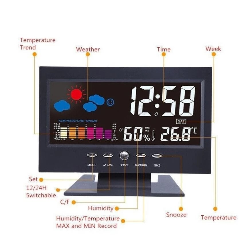 Indoor Weather Station Desk Clock Thermometer Hygrometer LCD Electronic Digital Calendars Alarm Clock Temperature Humidity Meter