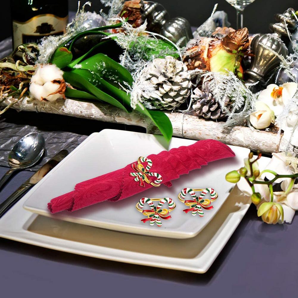 6PCS Napkin Ring Napkin Holder Christmas Candy Cane Napkin Buckle Christmas Wedding Party Napkin Circle Decoration Party
