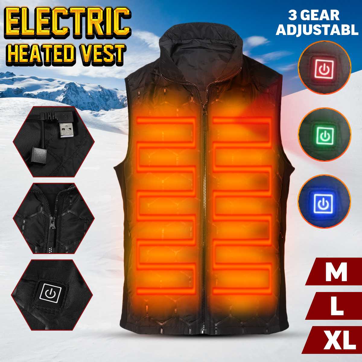 Usb Electric Heated Vest Jacket Heating Jacket Ultra-thin Warm Winter Clothes Men Women Thermal Outdoor Sleeveless Vest