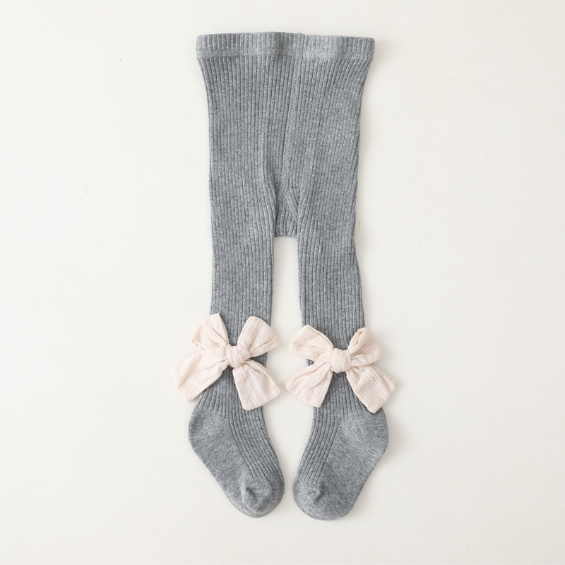 Medias de punto con lazo para bebé niña, pantalones sueltos de punto cálidos para invierno: Gris / 2-4 Years