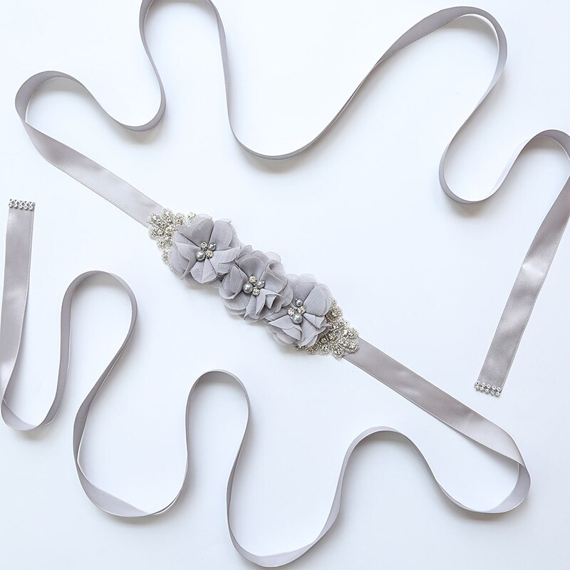 Zomer strand bruiloft bloemen riemen voor bruid parel chiffon bloemen riemen sjerpen kristal bruidsaccessoires ceinture mariage