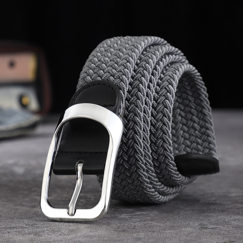 Canvas belt men and women without perforated square buckle belt Korean version of the trend of personality knitting single-loop