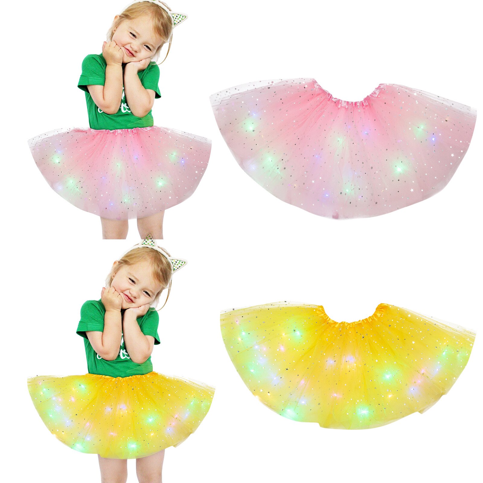 Kid Meisje Baby Tutu Rok Led Light Up Pettiskirt Ballet Kleding 2 Stuks Peuter Princess Party Dance Leuke Rokken Childrenclothing: L