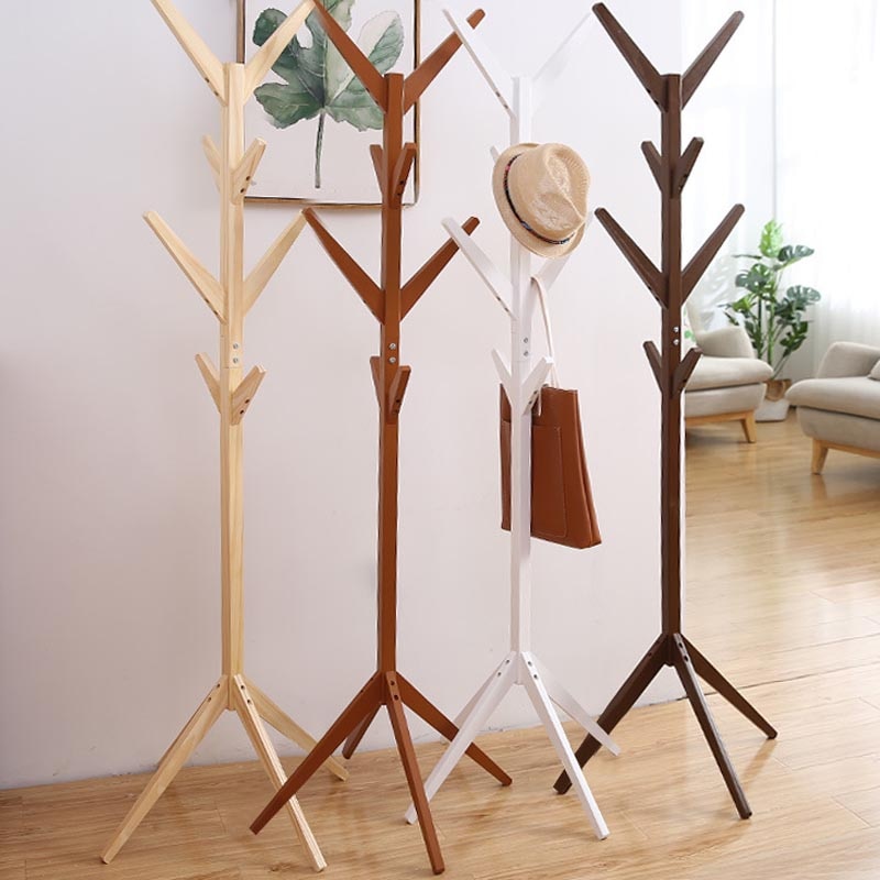 Stand Solid wood floor coat rack Simple Assembly Triangle Base clothes shelves hanger home storage bedroom furniture