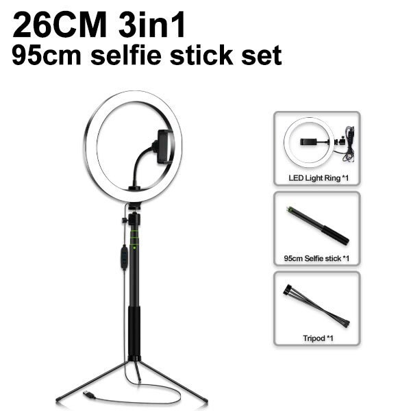 26cm Ring Licht Dimmbare LED Studio Kamera Foto Telefon Video Licht Lampe Mit Stative Selfie Stick Ring Tabelle Füllen licht für VK: 10inch light 5in1