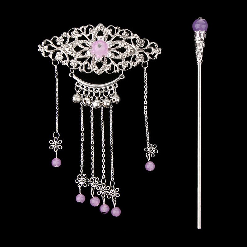 Women Retro Traditional Chinese Wedding Floral Tassels Bells Hair Stick Chopsticks Headwear Hairstick Jewelry