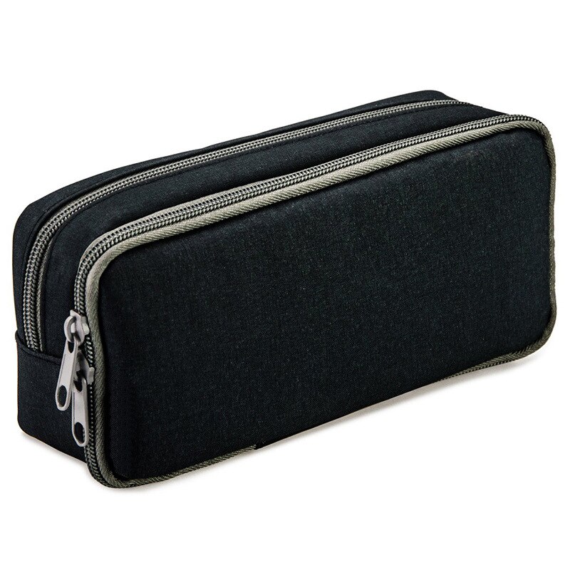 Japanse Koreaanse Briefpapier Effen Kleur Creatieve Eenvoudige Persoonlijkheid Dubbele Rits Student Grote Capaciteit Briefpapier Tas: black